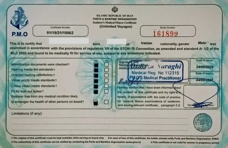 Sample medical fitness certificate required for underwater welding and industrial diving